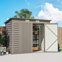 Outsunny 8 x 4FT Galvanized Garden Storage Shed, Metal Outdoor Shed with Double Doors and 2 Vents, Light Grey(m-10)