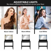 HOMCOM Vanity Table, Makeup Dressing Table with LED Lighting Mirror, Charging Station and Drawers for Bedroom, Black(m-4)