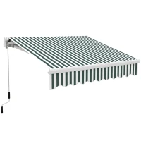 Outsunny 8' x 6.6' Patio Retractable Awning, Manual Exterior Sun Shade Deck Window Cover, Green Striped(m-1)