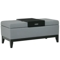 HOMCOM 42" Rectangular Storage Ottoman Bench, Linen Fabric Coffee Table Ottoman with Removable Tray for Living Room, Entryway, or Bedroom, Gray(m-1)