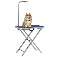 PawHut 28" Foldable Dog Grooming Table with Adjustable Arm, Non-Slip Surface for Medium Small Dogs, Cats, Blue(m-11)