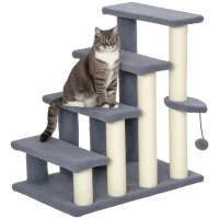 PawHut 4 Levels Cat Steps with Scratching Posts for High Bed, Sofa, Gray(m-11)