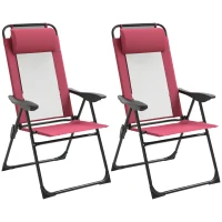 Outsunny Folding Patio Dining Chairs Set of 2, Outdoor Deck Chair with Adjustable Sling Back, Camping Chair with Removable Headrest for Garden, Backyard, Lawn, Red(m-1)