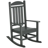 Outsunny HDPE Porch Rocker Chair, Outdoor Rocking Chair with High Back, Arms, Slatted Design, for Indoor and Outdoor, Dark Gray(m-11)