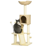PawHut Cat Tree for Indoor Cats w/ Scratching Posts, Condo Cat Tower, Beige(m-11)