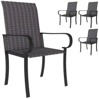 Outsunny Set of 4 Outdoor Wicker Dining Chairs with Armrest, Steel Frame, Highback and Deep Seating, Brown(m-11)