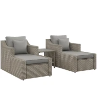 Outsunny 5pc Patio Furniture Set, All Weather PE Rattan Conversation Chair and Ottoman Set w/ Table, Cushion Pillows, Gray(m-11)