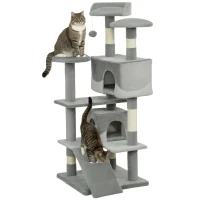 PawHut 53" Cat Tree Scratching Large Kitten Play House Multi-Level Activity Center Pet Furniture, Grey(m-11)