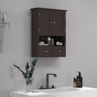 kleankin Medicine Cabinet, Bathroom Wall Cabinet with Shelf and Drawers for Hallway, Living Room, Brown(m-8)