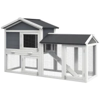 PawHut 58" Wooden Rabbit Hutch with Run, Removable Tray, Asphalt Roof,  Lockable Doors and Ramp, Gray(m-11)