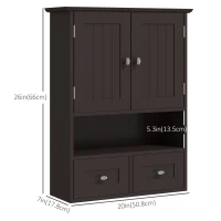 kleankin Medicine Cabinet, Bathroom Wall Cabinet with Shelf and Drawers for Hallway, Living Room, Brown(m-3)