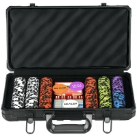 Soozier 300PCs 14 Gram Clay Poker Chips Set Casino Poker Chips with Aluminum Case, Playing Cards, Dealer Button, 5 Dices(m-11)