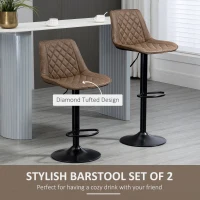 HOMCOM Adjustable Bar Stools Set of 2, Counter Height Barstools with Swivel Seat Steel Base for Kitchen, Dining Room, Dark Brown(m-4)