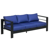 Outsunny Patio Furniture with Cushions, Aluminum Outdoor Sofa with Wide Armrests, Navy Blue(m-11)