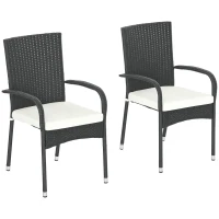 Outsunny Stackable PE Rattan Outdoor Dining Chairs with Cushion, Patio Wicker Dining Chair with Armrests & Backrest, Cream White(m-11)