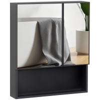 kleankin Wall-Mounted Medicine Cabinet, Bathroom Mirror Cabinet with Double Doors and Storage Shelves, Black