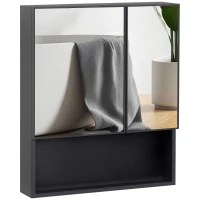 kleankin Wall-Mounted Medicine Cabinet, Bathroom Mirror Cabinet with Double Doors and Storage Shelves, Black(m-1)