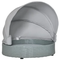 PawHut Wicker Dog Bed Rattan Pet Sofa with Adjustable Canopy Pet House Shelter for Small Dogs with Cushion Indoor Outdoor, Grey(m-1)