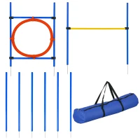 PawHut Dog Pet Obstacle Agility Training Kit High Jump Weave Pole Ring Obedience Equipment Portable(m-2)