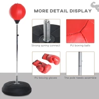 Soozier Boxing Bag with Stand, Freestanding Punching Bag with 49.6"-56.7" Adjustable Height, Fillable Base, Pump, Gloves, Red(m-7)