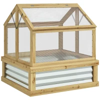 Outsunny Raised Garden Flower Bed Kit with Greenhouse, Wooden Cold Frame Planter, 35.5" x 31.5" x 36", Natural(m-11)