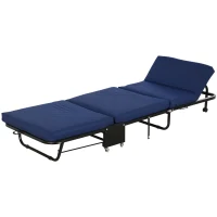 HOMCOM 72.5" Adjustable Folding Bed, Rollaway Guest Bed with Adjustable Head, 2.25 Inch Thick Padded Mattress Heavy Duty Portable Metal Frame with 5 Caster Wheels, Blue(m-2)
