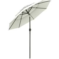 Outsunny 9FT 3 Tiers Patio Umbrella Outdoor Market Umbrella with Crank, Push Button Tilt for Deck, Backyard and Lawn, Beige(m-1)
