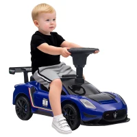 Qaba Licensed Maserati GT2 Baby Sliding Car with Storage, Music, Horn, Foot to Floor Toddler Car for 18-60 Months, Blue(m-11)