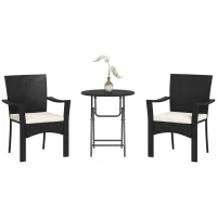 Outsunny Outdoor Patio Wicker Bistro Furniture Set with Cushions, for Porch, Backyard, Garden, White(m-11)