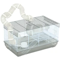 PawHut Small Animal Cage for Gerbil or Dwarf Hamster w/ Tubes, Exercise Wheel, Food Dish, Water Bottle, 23" x 13" x 12", Gray(m-11)