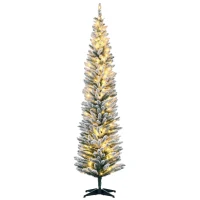 HOMCOM 7ft Pencil Christmas Tree, Slim Artificial Christmas Tree with Realistic Branches and Warm White LED Lights, Green(m-1)