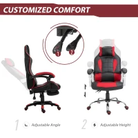 HOMCOM High Back Office Chair, Executive Racing Gaming Chair, Adjustable Recliner with Removable Headrest Pillow for Office, Black and Red(m-4)