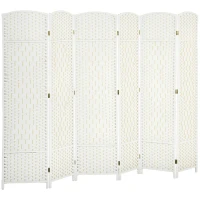 HOMCOM Folding Room Divider Screen 6 Panel 6' Tall Privacy Screen Freestanding Wood Partition for Home Office, White(m-11)