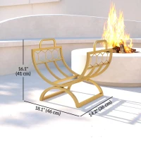 Outsunny Firewood Rack Outdoor, Heavy Duty Log Holder with Handles for Indoor Outdoor Fireplace Storage 18" x 14" x 16", Gold(m-3)