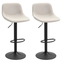 HOMCOM Adjustable Bar Stools, Swivel Bar Height Chairs Barstools Padded with Back for Kitchen, Counter, and Home Bar, Set of 2, Cream White(m-1)