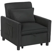 HOMCOM 3-in-1 Convertible Chair Bed, Pull Out Sofa Bed Sleeper Chair with Adjustable Backrest, Pillow, and Pockets, Dark Gray(m-11)