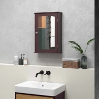 kleankin Bathroom Mirror Cabinet, Wall Mounted Medicine Cabinet with Door and Shelves, Dark Brown(m-10)