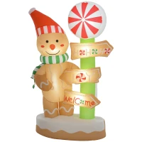 Outsunny 6' Christmas Inflatable Gingerbread Man and Signpost w/ LED Lights, Blow-Up Outdoor Display for Party(m-11)