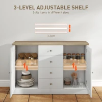 HOMCOM Country Style Sideboard Buffet Cabinet, Coffee Bar Cabinet with Adjustable Shelf, 2 Shaker Doors and 4 Drawers, White(m-5)