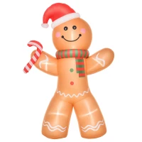 HOMCOM 8ft Christmas Inflatable Gingerbread Man with a Candy Cane, Outdoor Blow-Up Yard Decoration with LED Lights Display(m-1)