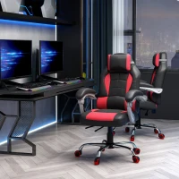 HOMCOM High Back Office Chair, Executive Racing Gaming Chair, Adjustable Recliner with Removable Headrest Pillow for Office, Black and Red(m-8)