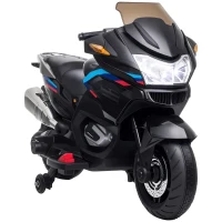 Aosom 12V Kids Electric Motorcycle with Training Wheels, Battery Power Ride on Motorbike, High-Traction at 3.7 Mph Top Speed, with Light Music, Black(m-1)