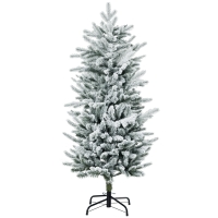 HOMCOM 4.5' Artificial Flocked Christmas Trees, with Snow Frosted Branches, Auto Open, Steel Base