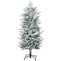 HOMCOM 4.5' Artificial Flocked Christmas Trees, with Snow Frosted Branches, Auto Open, Steel Base(m-1)