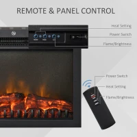 HOMCOM 24" Electric Fireplace Insert, Retro Recessed Fireplace Heater with Realistic Flame, Remote Control and Adjustable Brightness, 750/1500W, Black(m-7)