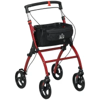 HOMCOM Upright Walker Rollator, Rolling Walker with Storage Bag, Tray, Dual Brakes, Adjustable Height, for Seniors, Red(m-11)
