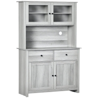 HOMCOM 63.5" Kitchen Buffet with Hutch, Pantry Storage Cabinet with 4 Shelves, Drawers, Framed Glass Doors, Open Microwave Countertop, Ash Grey