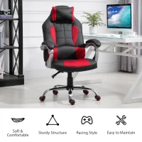 HOMCOM High Back Office Chair, Executive Racing Gaming Chair, Adjustable Recliner with Removable Headrest Pillow for Office, Black and Red(m-7)