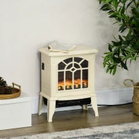 HOMCOM Electric Fireplace Heater, Freestanding Fireplace Stove with Realistic Flames Overheating Protection 750W/1500W, Cream(m-10)