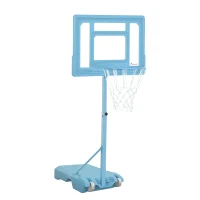 Soozier Poolside Basketball Hoop Stand, 36.5"-48.5" Height Adjustable Portable Hoop System w/ Clear Backboard & Fillable Base for Whole Family, Blue, White(m-1)